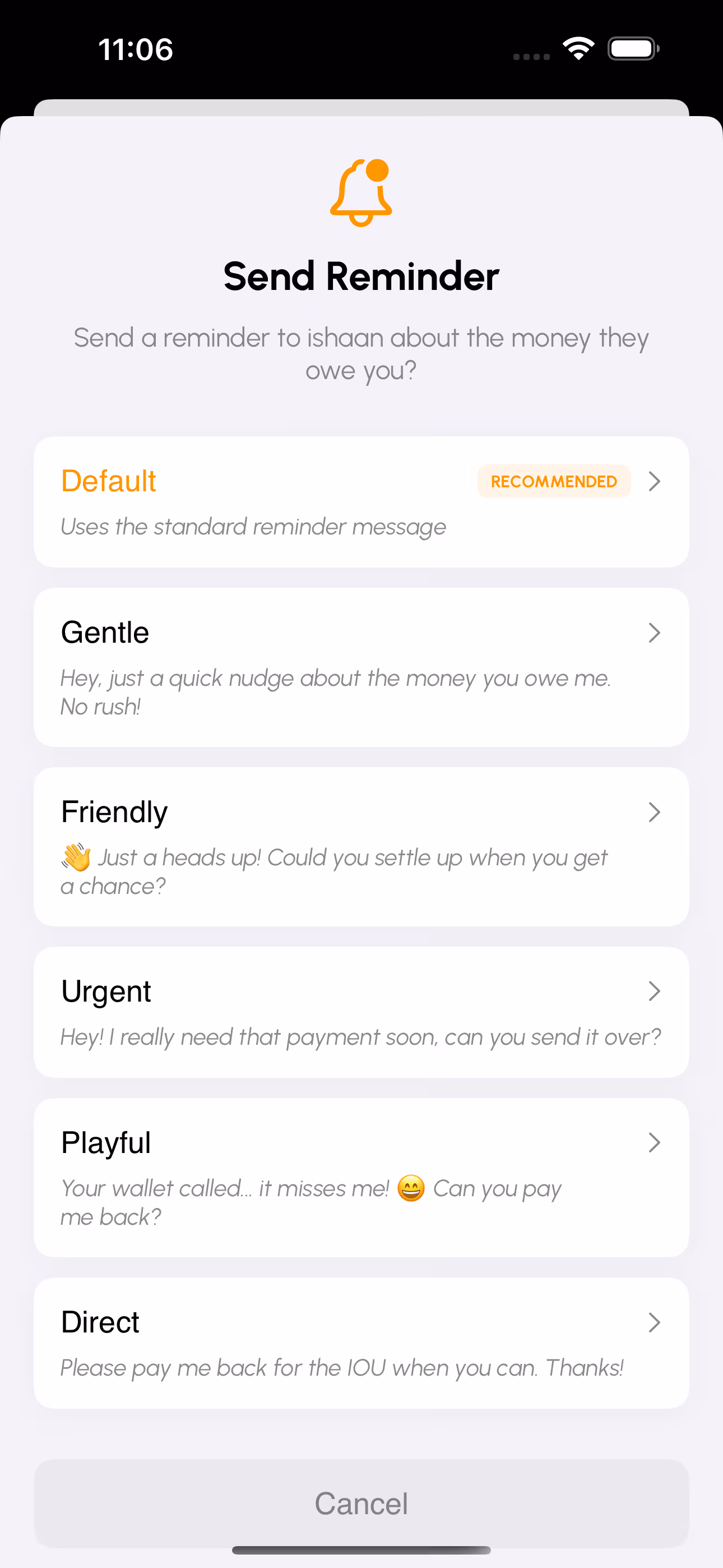 Reclaim reminder style picker